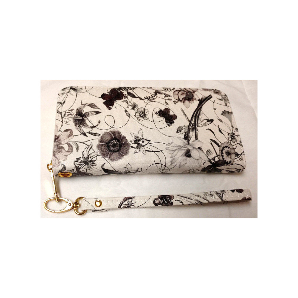 Wallet Womens Zip Up Clutch Black White Floral